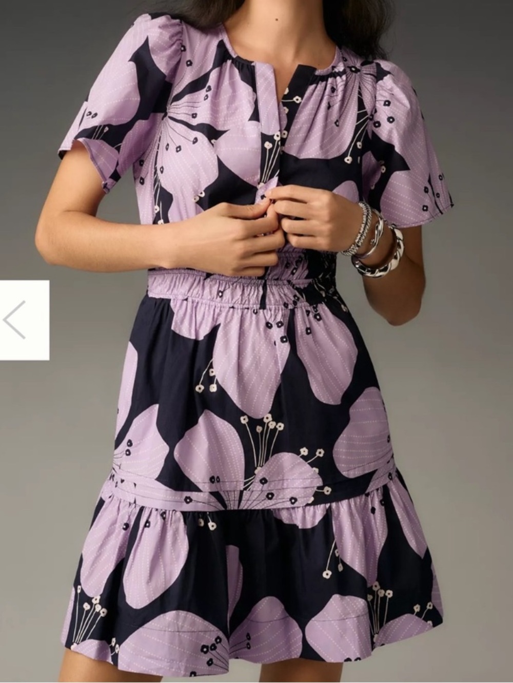 Anthropologie Lavender & Black Floral Short Dress